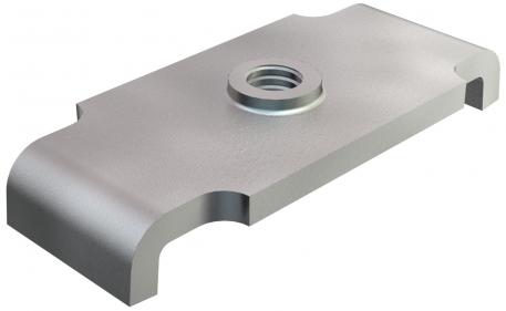 Slide nut for slotted steel strap.