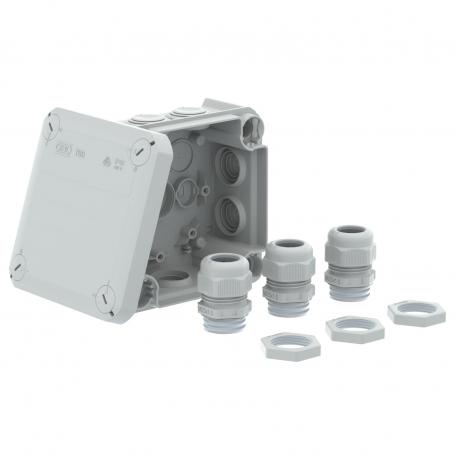 T60 junction box, with plug-in seals and 3x V-TEC VM25 + locknuts 100x100x48 | 7 | IP66 | Light grey; RAL 7035
