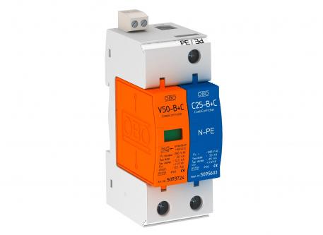 Lightning current and surge arrester, 1-pole + NPE with remote signalling 1+N/PE | 280 | IP20