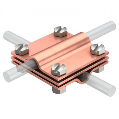 Cross-connector with intermediate plate for Rd 8−10 mm Cu