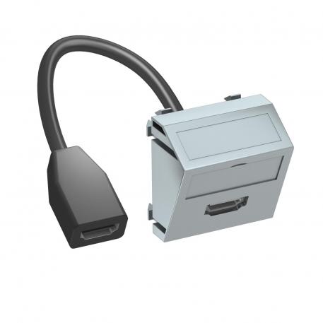 Toma HDMI, 1 módulo, salida transversal, con cable de conexión  |  | HDMI | Aluminio lacado
