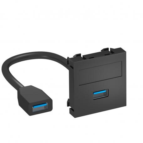 Toma USB 2.0/3.0, 1 módulo, salida recta, con cable de conexión Recto |  | USB | negro grisáceo; RAL 7021