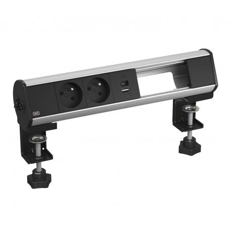 Deskbox with fastening clamp, 2 protective contact sockets, USB Charger 