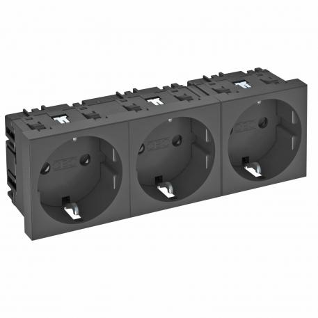 0° socket, protective contact, triple 3 | Triple 0° | Black-grey; RAL 7021