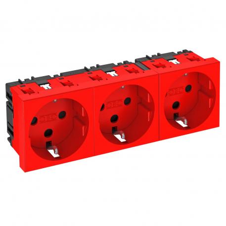 0° socket, protective contact, encoded version, triple Signal red; RAL 3001