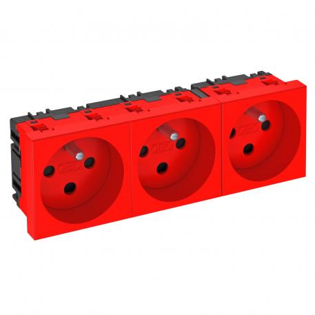 0° socket, with earthing pin, encoded version, triple