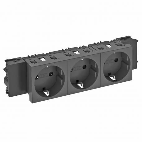 Toma de corriente 0°, Connect 45, con puesta a tierra, triple 3 | triple, 0° | negro grisáceo; RAL 7021
