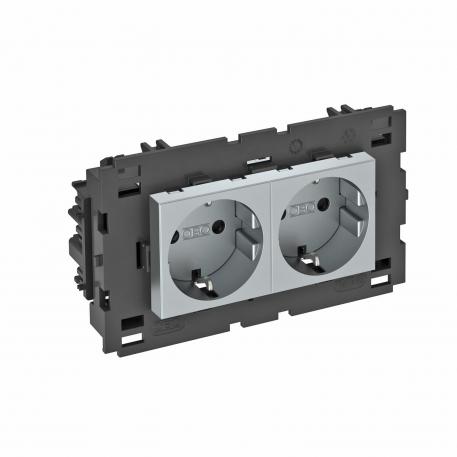 Toma de corriente 0°, Connect 80, con puesta a tierra, doble 2 | doble, 0° | Aluminio lacado