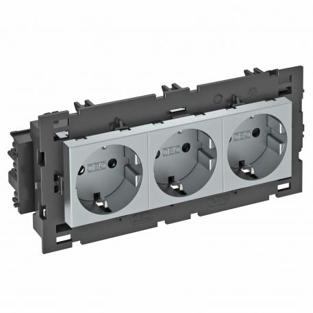 Socket 0°, Connect 80, protective contact, triple 3 | triple 0° | Aluminium painted