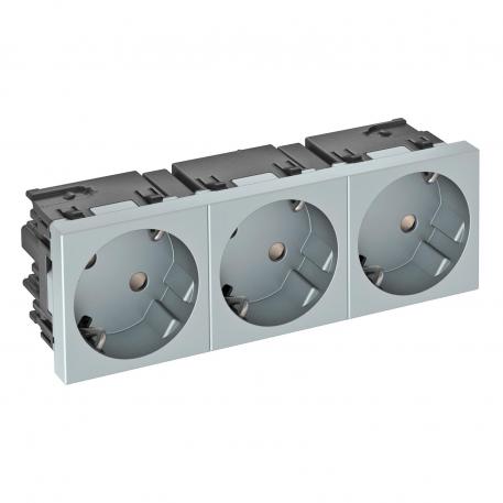 Socket 33°, Connect 45, protective contact, triple 3 | triple 33° | Aluminium painted