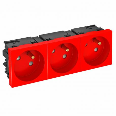 Toma de corriente 33°, Connect 45, con clavija de puesta a tierra, triple, rojo señal 3 | triple, 33° | rojo señal; RAL 3001