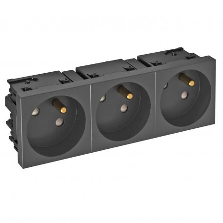 Toma de corriente 33°, Connect 45, con clavija de puesta a tierra, triple, negro grisáceo 3 | triple, 33° | negro grisáceo; RAL 7021