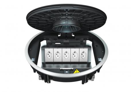 Conjunto portamecanismos GRAF9 universal, limpieza con agua, con tapa de estructura de aros concéntricos  | R9 | negro grafito; RAL 9011