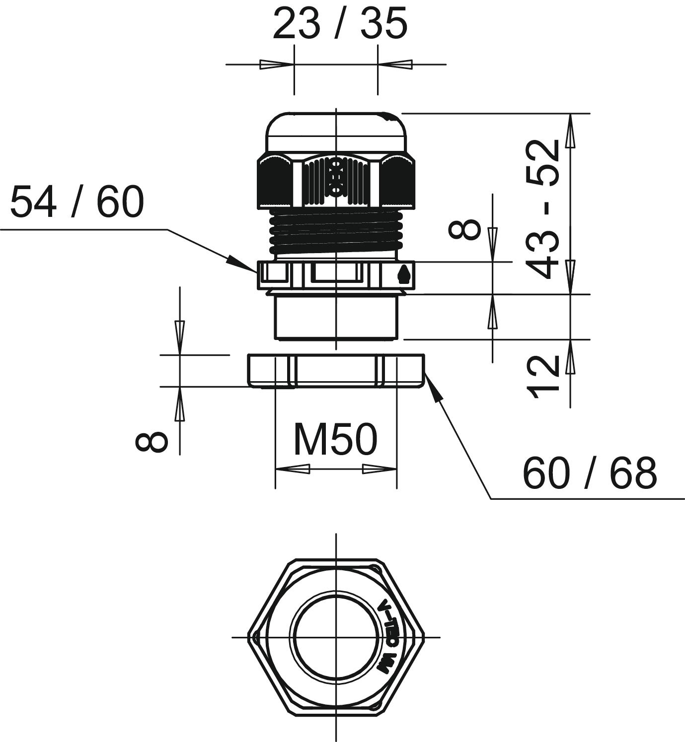 Cable gland, metric thread, set with locknut, light grey M50 x 1,5 no Light grey; RAL