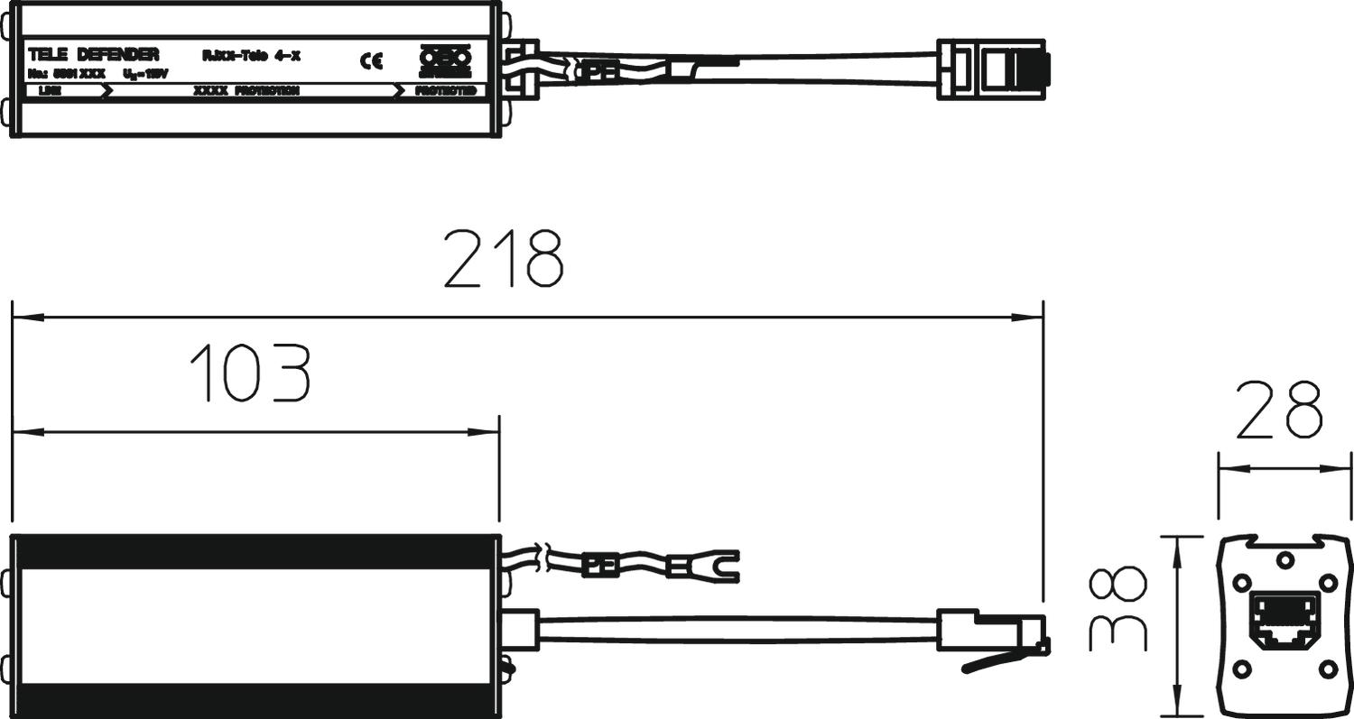 Flat Modular Cable, RJ11 (6x4) / Spade Lug, 2.0 ft - TDC018-2