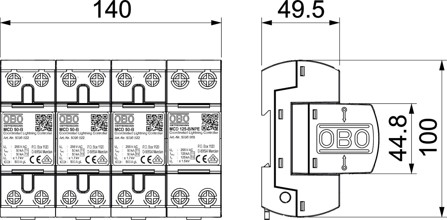 Combination arrester, 3-pole + NPE 3+N/PE | 255 | IP20 | OBO